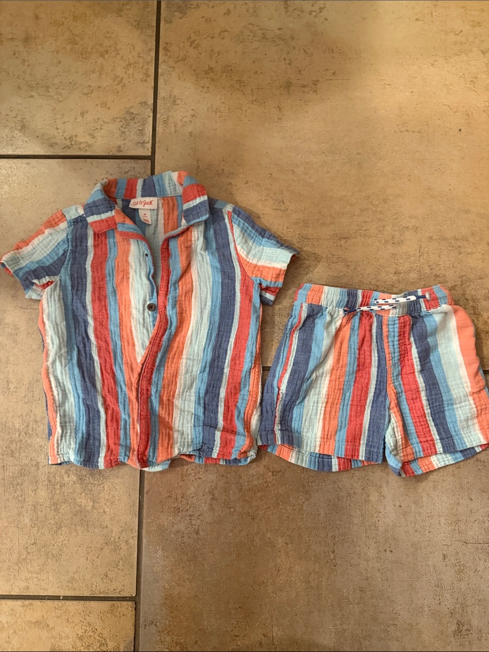 Toddler Cat & Jack Striped Cotton Set button up Top & Shorts set - Size 3T